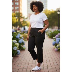 NEW Maurices Womens Black Cropped Pants XXL Button Detail High-Waist Stretchy